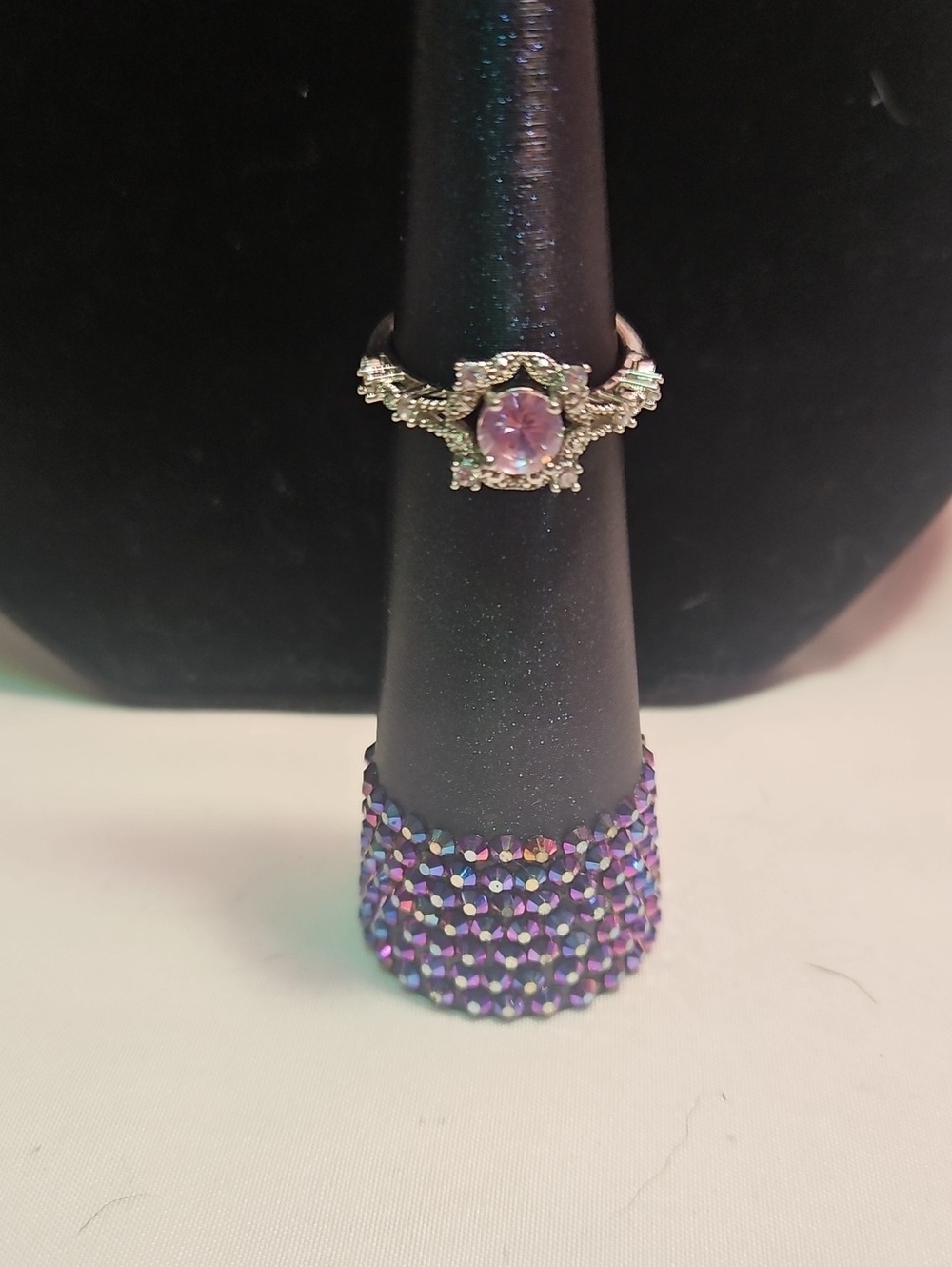Silver-Tone Purple Gemstone Halo Ring - Women Jewelry
